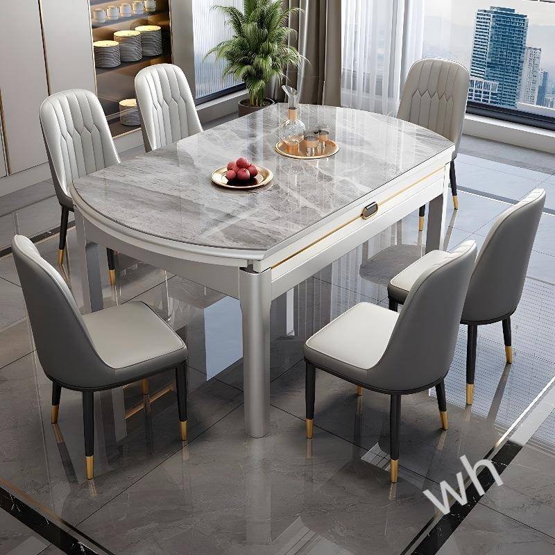 雯P1岩板餐桌椅组合轻奢现代简约家用小户型饭桌伸缩可变圆桌实木