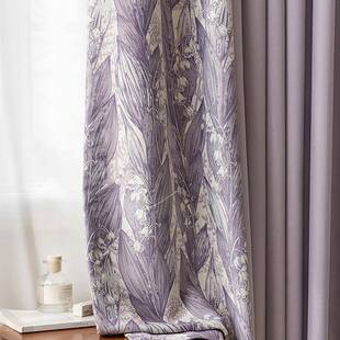 现代法式窗帘印花花卉紫色拼花窗帘全遮光隔热浪漫客厅卧室帘柯桥