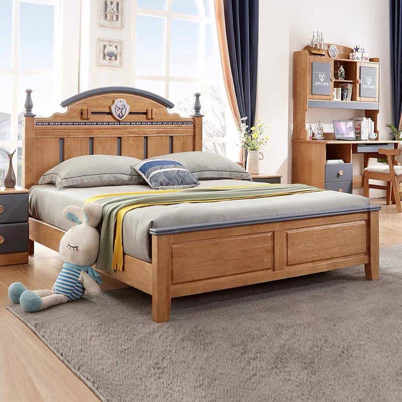 全实木儿童床美式简约男孩女孩地中海1.5米单人床储物青少年套房