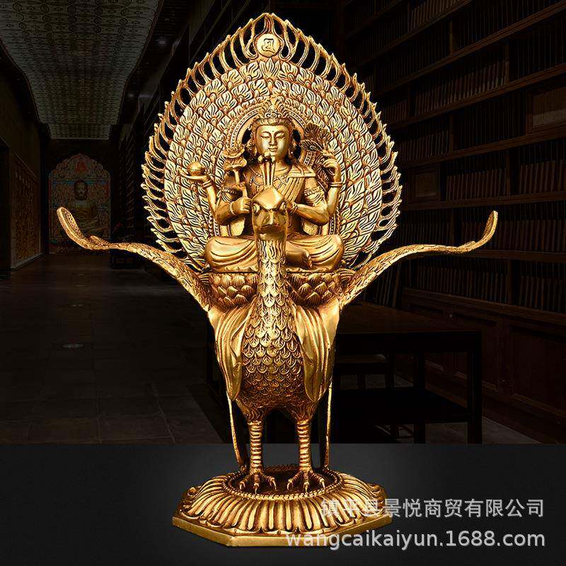 孔雀明王摆件纯铜孔雀大明王可装藏家用工艺品佛母多罗菩萨