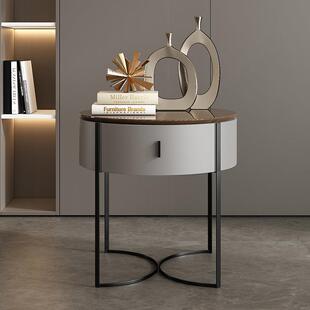 QS2号圆柜极简圆形实木现代简约胡桃木床头柜烤漆五金高脚储物柜