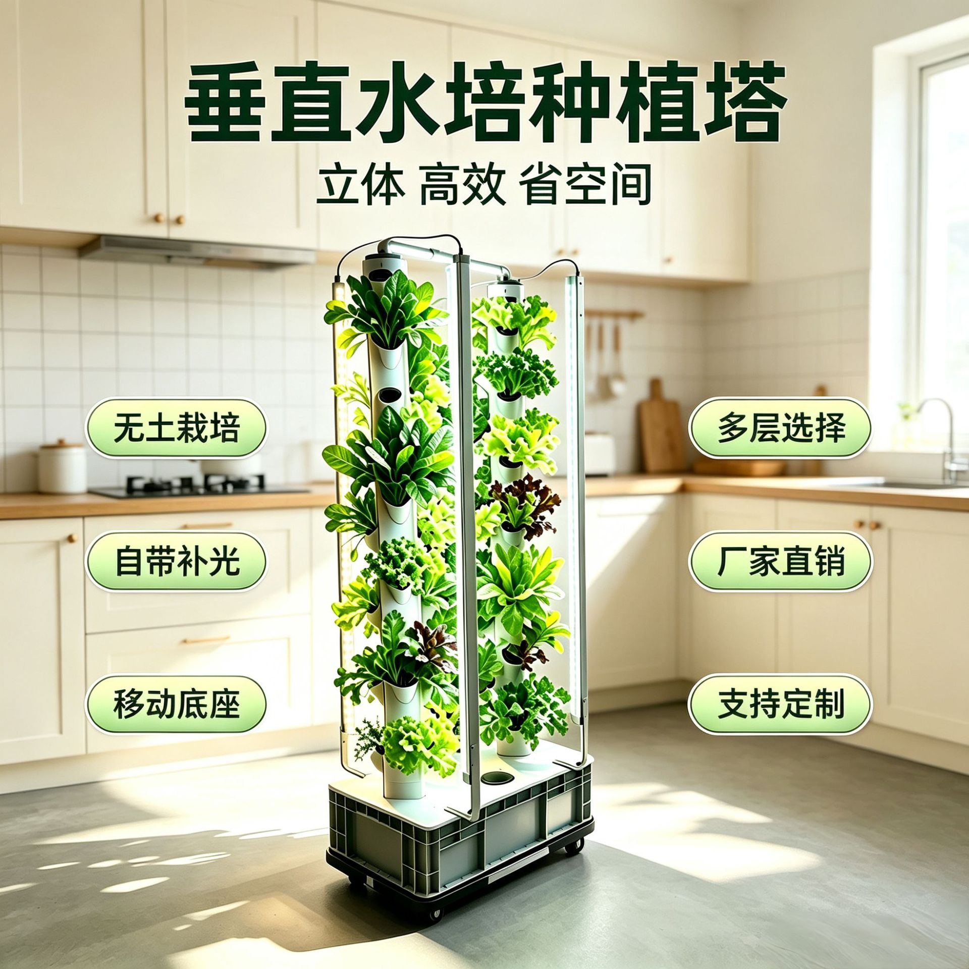 阳台种菜水雾立柱无土栽培家庭菜園有机蔬菜瓜果种植槽带灯双柱