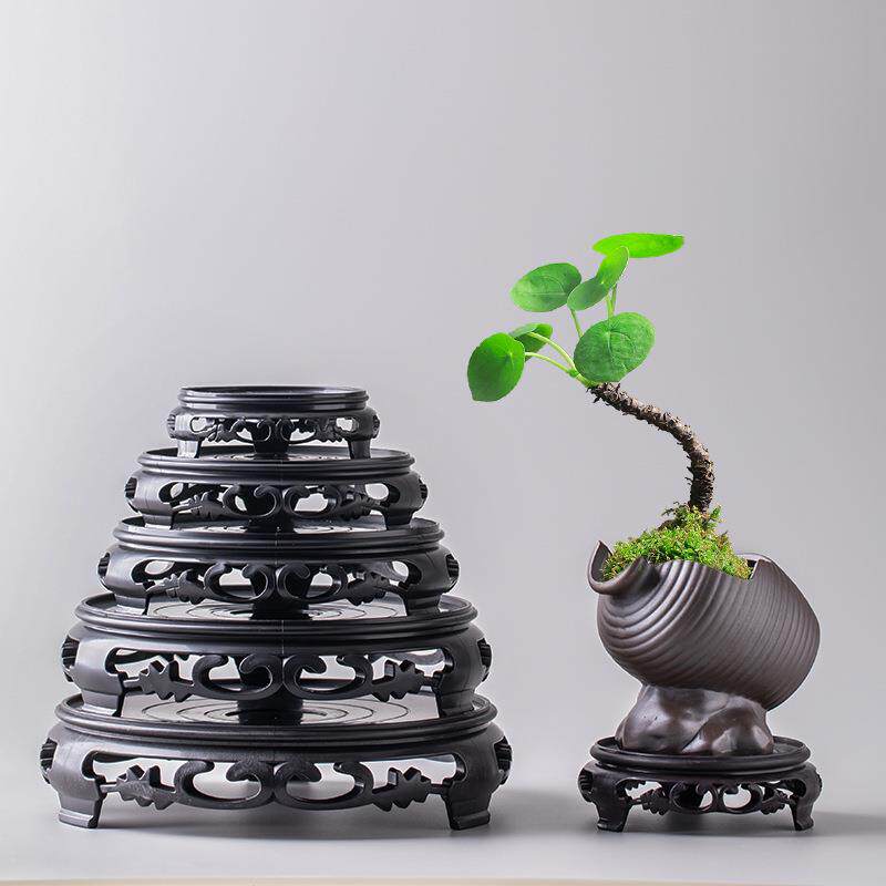 花盆底座塑料圆形长方形底盘奇石盆景兰花摆件底座复古防水托盘