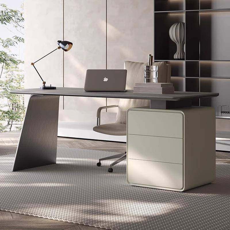 意式极简岩板书桌家用轻奢现代书房办公桌高端老板桌高级感电脑桌