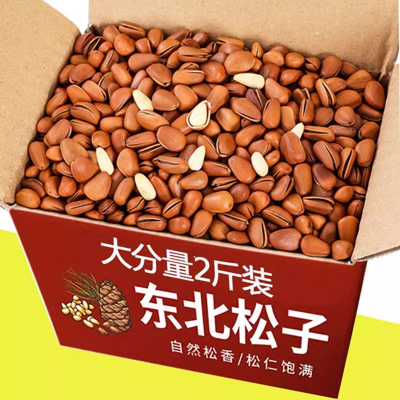 新货东北松子红松开口松子手剥大颗粒500g坚果罐装批发炒货干果