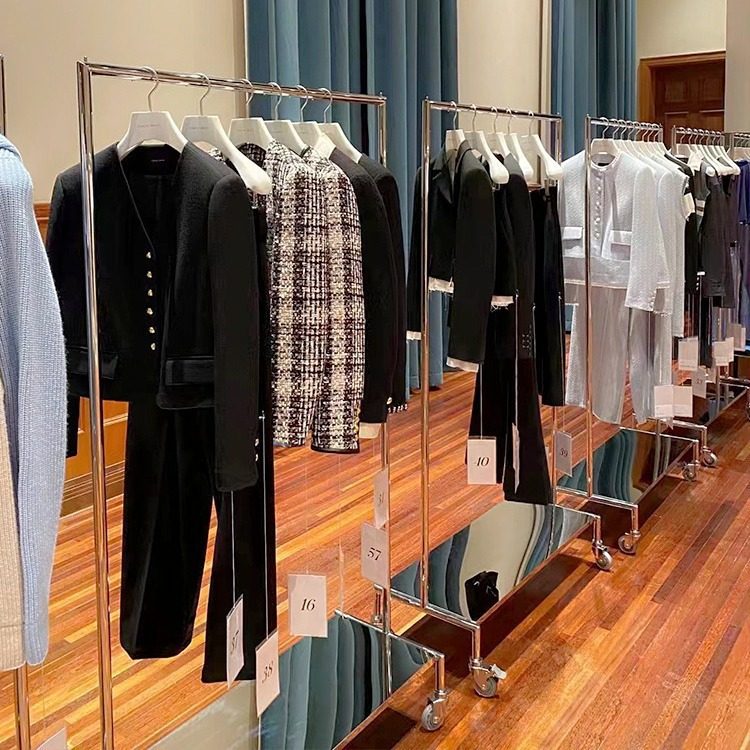 服装店中岛展示架女装展会落地式挂衣架不锈钢带轮可移动陈列货架