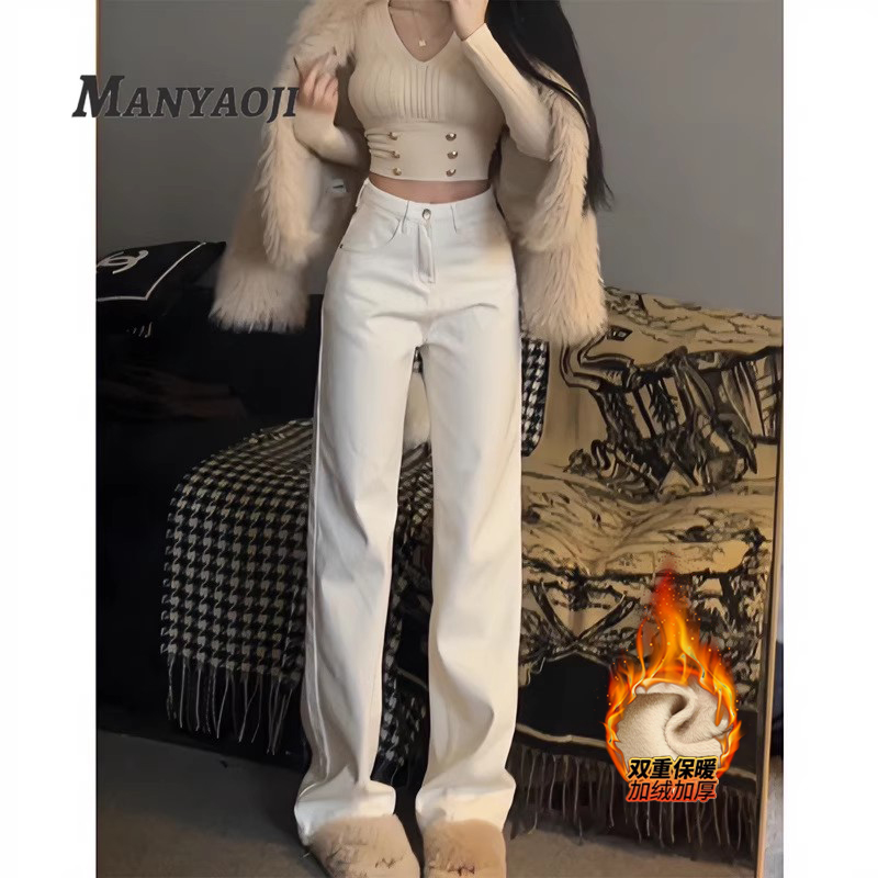 窄版高腰阔腿裤长裤白色