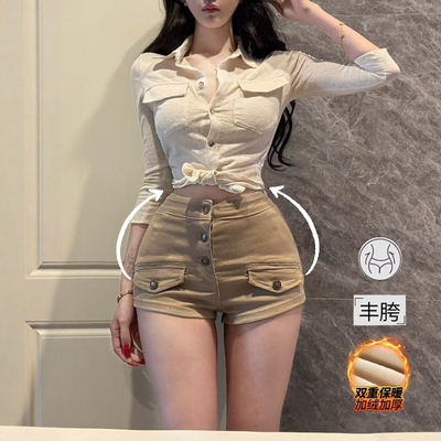 老钱风纯欲丰胯牛仔短裤