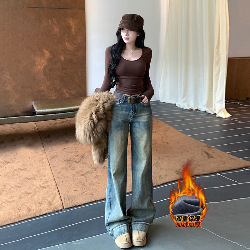 复古怀旧不贴腿加绒牛仔裤女2026年冬季高腰显瘦通勤百搭微喇长裤,女装/女士精品,牛仔裤,淘宝优惠券,粉丝福利购,淘宝优惠卷