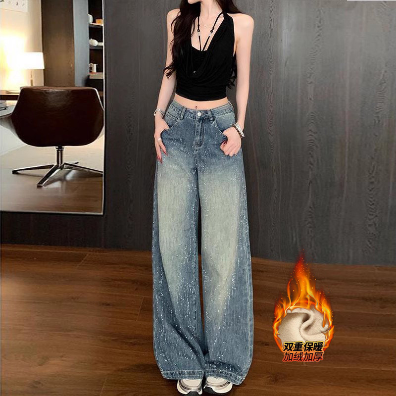 满天星河烫钻阔腿牛仔裤女