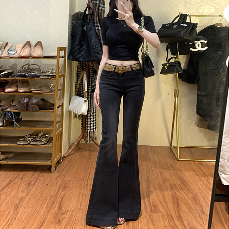 纯欲黑灰弹力微喇牛仔裤女2026年夏季高腰修身显瘦腿精鱼尾喇叭裤