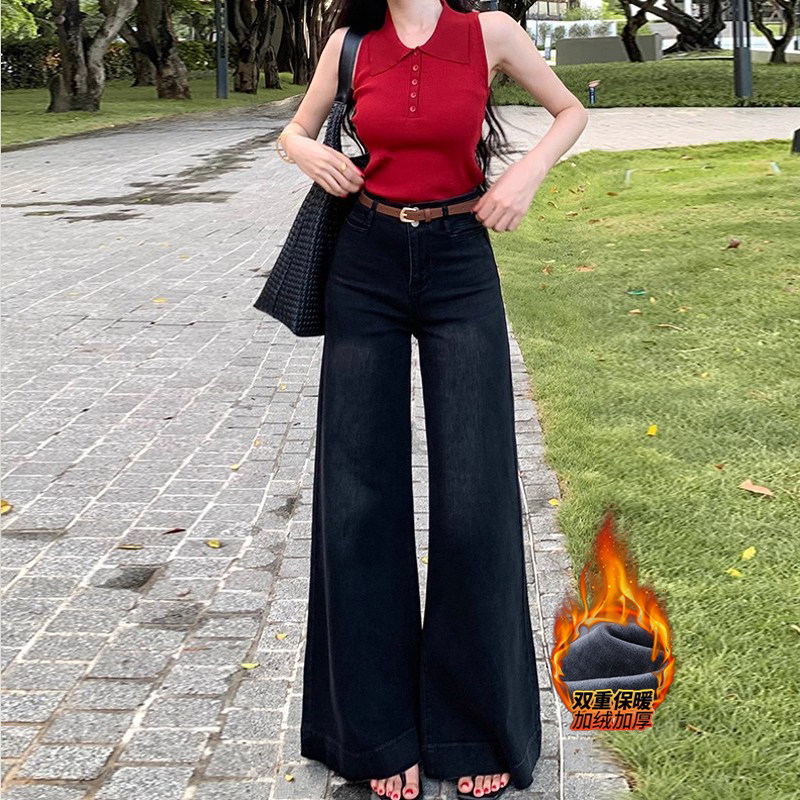 黑灰大裤脚垂感阔腿牛仔裤女2026冬季高腰不贴腿显瘦显腿长拖地裤,女装/女士精品,牛仔裤,淘宝优惠券,粉丝福利购,淘宝优惠卷