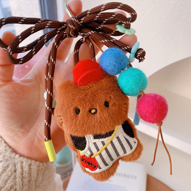 HD11317A05小众挂绳毛绒苹果小猫咪车钥匙扣挂件可爱包包挂饰挂链