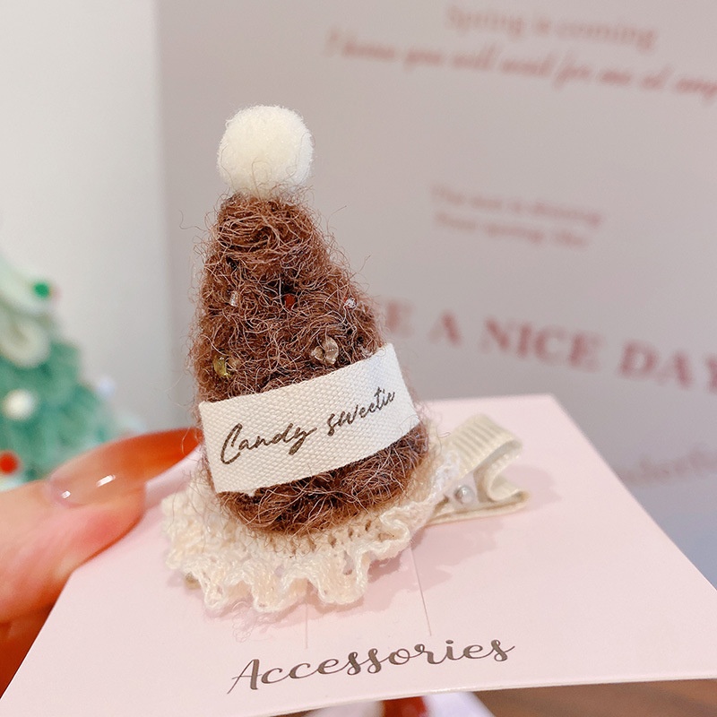 11134圣诞节蕾丝毛毡圣诞帽子头饰发夹可爱甜美侧边刘海夹ins风女