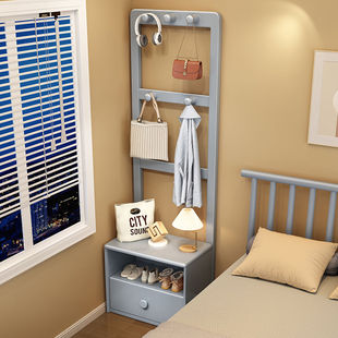 实木衣帽架床头柜一体衣服收纳落地挂衣架卧室床边小置物多功能架