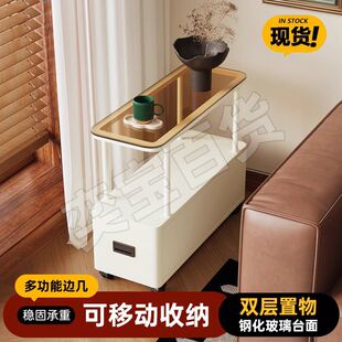 简约沙发侧边玻璃茶几客厅移动迷你小户型家用小桌子带抽屉置物架