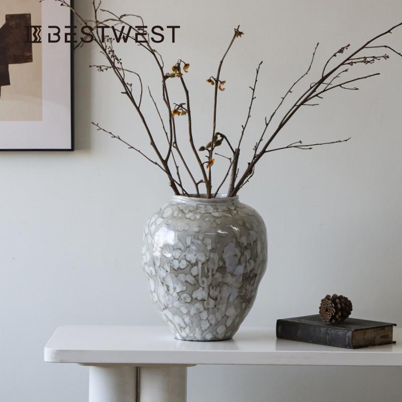博西家居中式复古亮面玛瑙陶瓷花瓶摆件家居软装陶罐花器装饰品