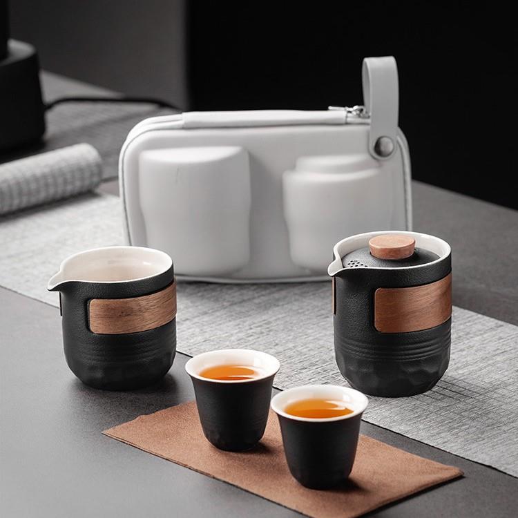 旅行茶具套装户外露营车载随身泡茶茶壶陶瓷便携式快客杯一壶两杯