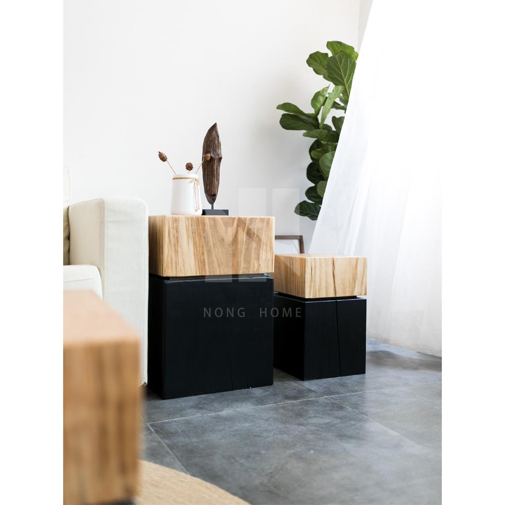 纯实木边几现代简约客厅家用小户型客厅日式茶几原木民宿木墩