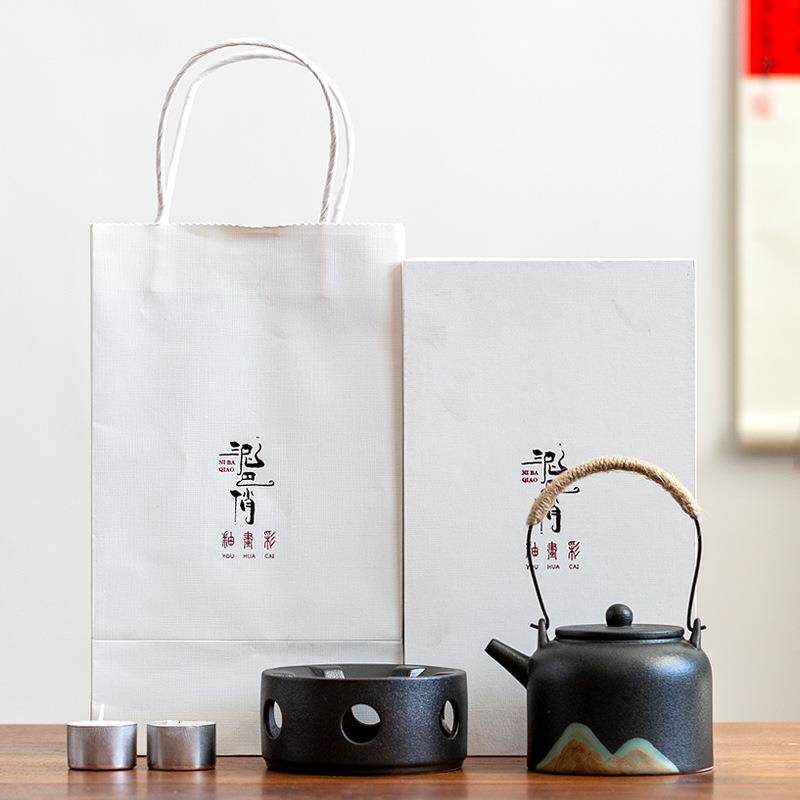 粗陶茶具黑陶煮茶壶酒精蜡烛加热底座普洱茶煮茶炉
