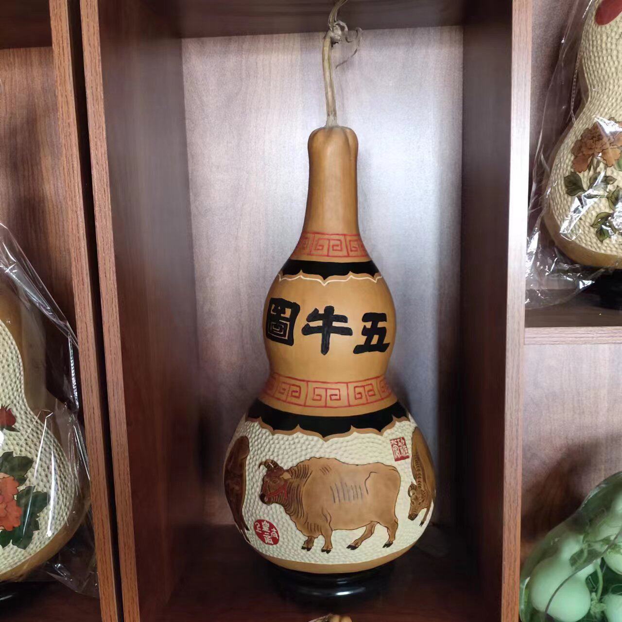 手工烙画彩绘雕刻大葫芦天然烙画大葫芦高度45厘米左右