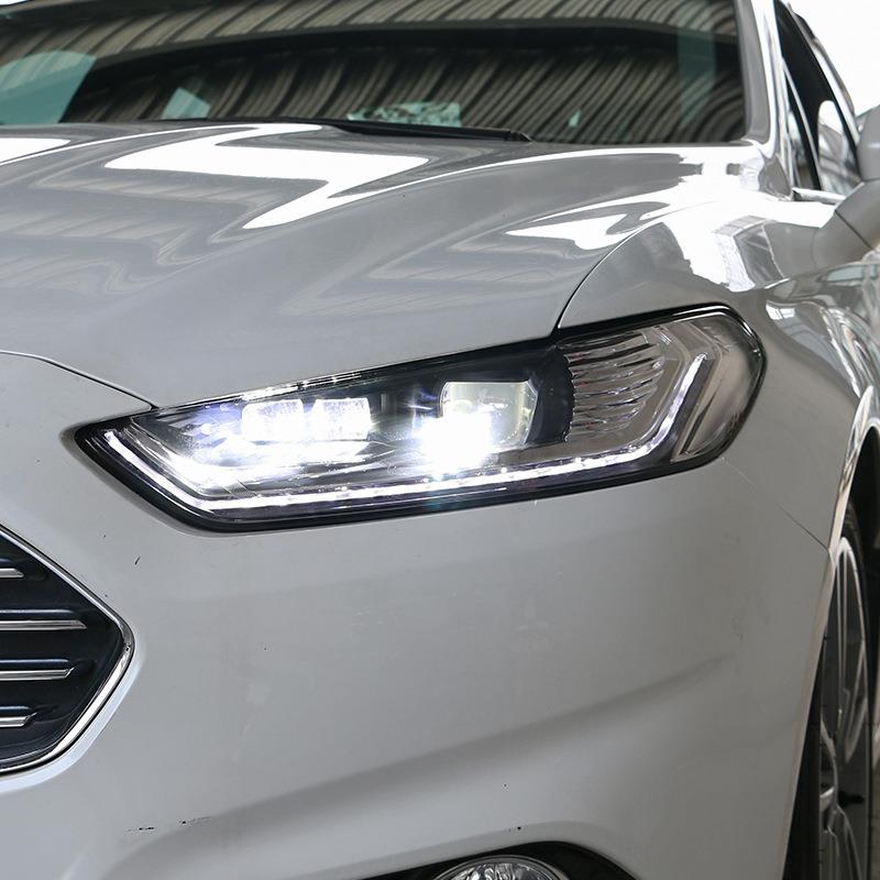 13-16款蒙迪欧改装解锁跑马LED日行灯流光转向双光透镜大灯总成