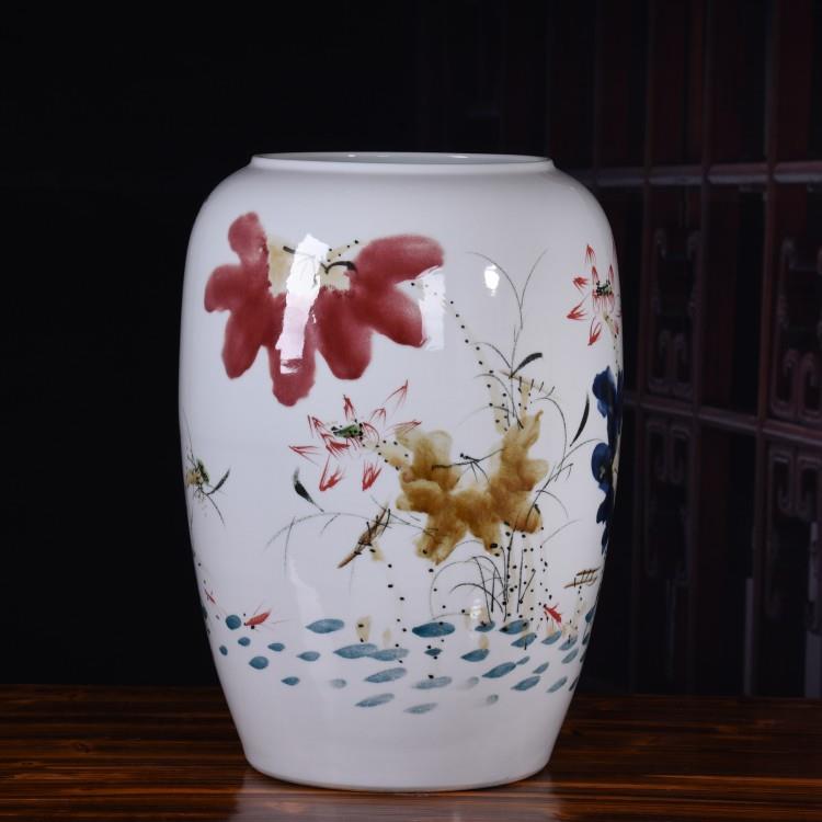 创意手绘中式陶瓷卷画筒家居装饰摆件软装干花花器雨伞收纳字画缸