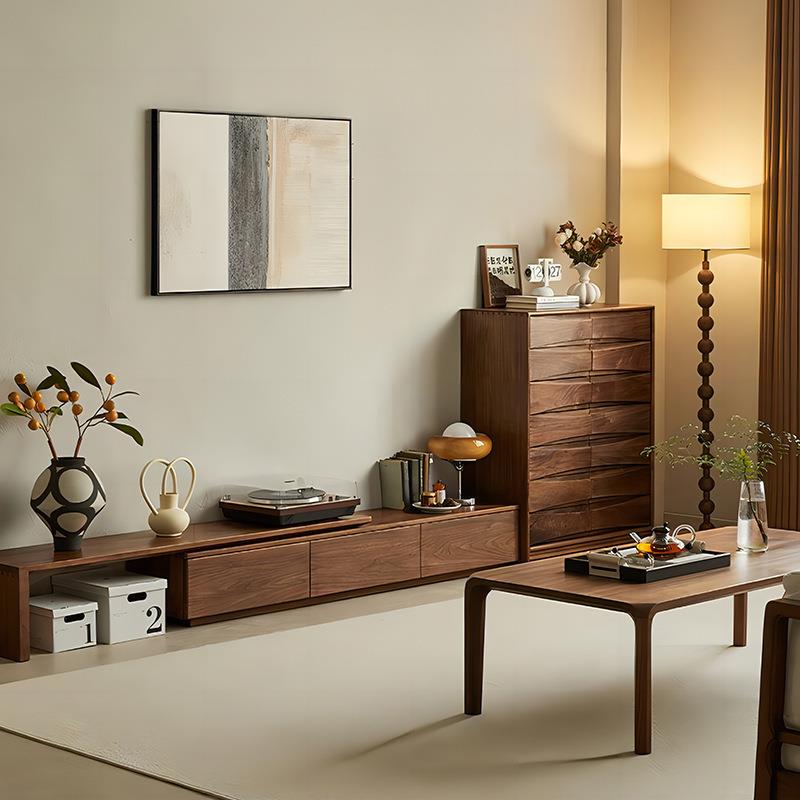 北欧电视柜茶几组合胡桃木色客厅家具小户型简约落地意式极简地柜