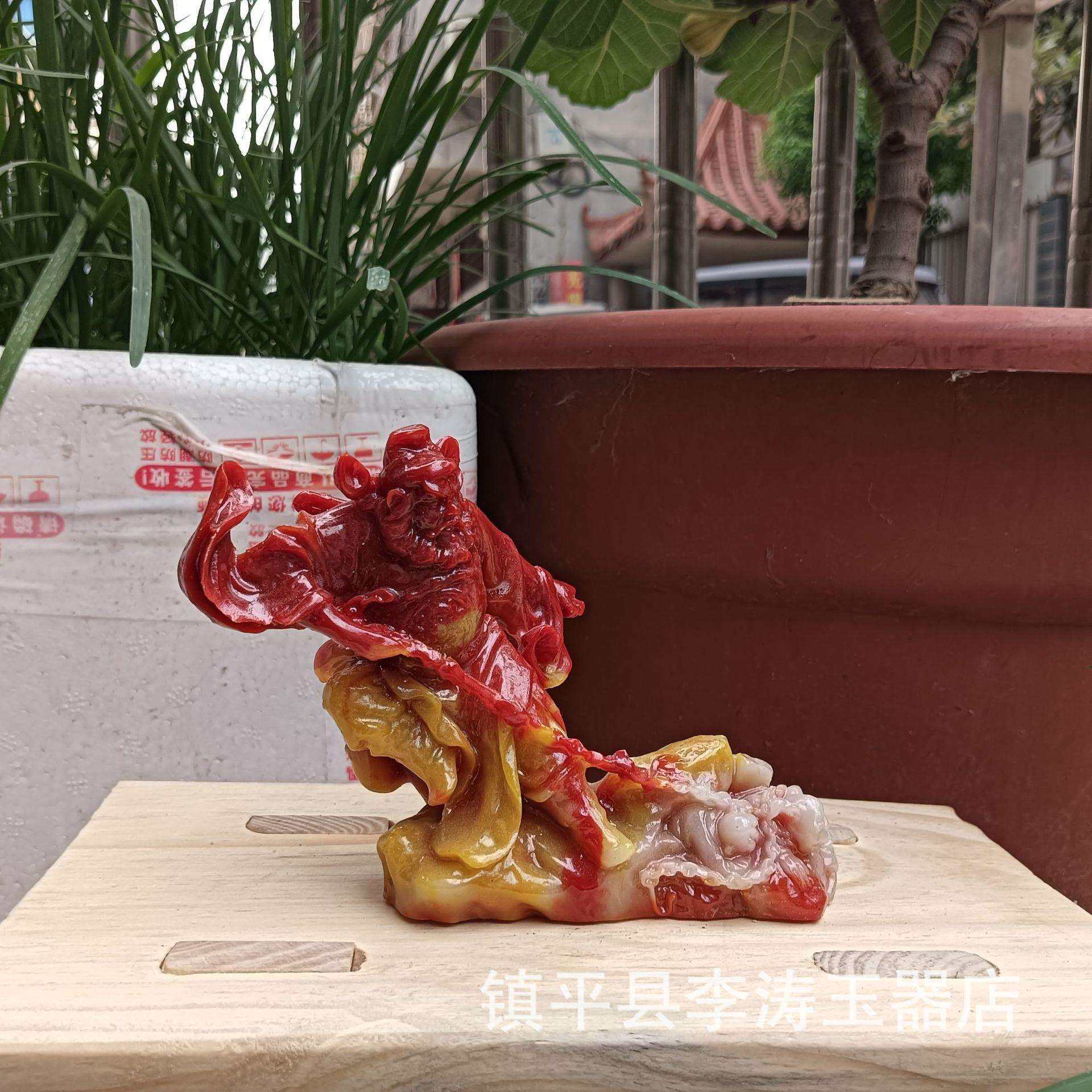 仿寿山石钟馗麒麟摆件去玩树脂家居办公摆件工艺品