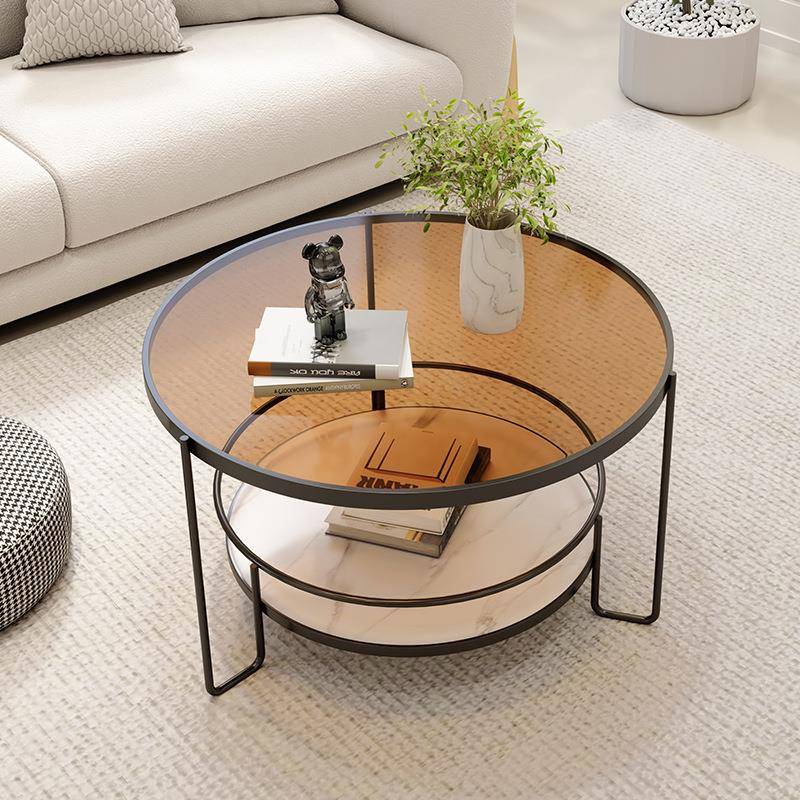 奶油风玻璃茶几轻奢现代简约客厅家用小户型阳台桌子网红圆形茶台