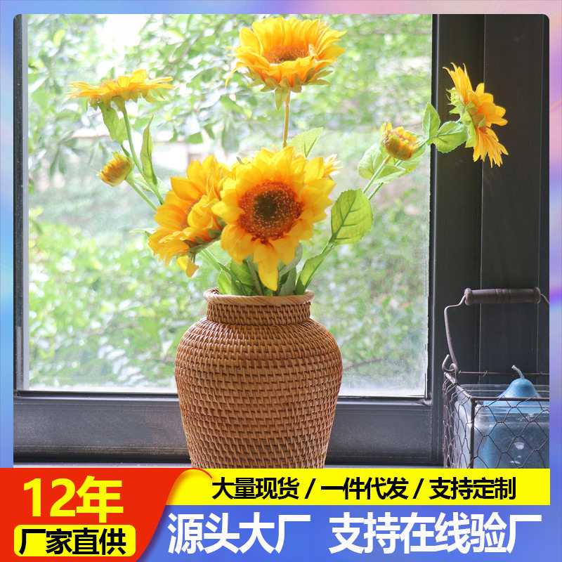 越南藤编复古花瓶干花瓶子北欧日系花绿植收纳瓶餐厅书房现货批发