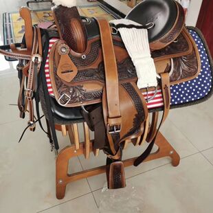 进口真皮耐力西部马鞍 雕花纯皮西部马鞍子 野骑马鞍子全套配厂家