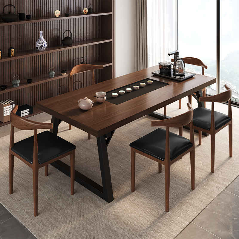 茶座桌椅套装嵌入式茶台石茶盘一体喝茶台桌现代功夫茶台桌椅组合