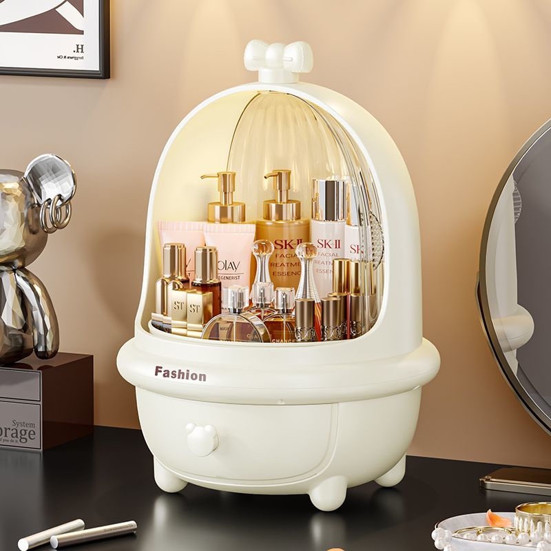 化妆收纳盒网红防尘有盖桌面梳妆台口红护肤品收纳箱旋转整理盒