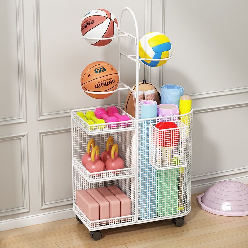 篮球收纳架瑜伽垫收纳筐家用健身运动器材带轮羽毛球夹缝置物架子