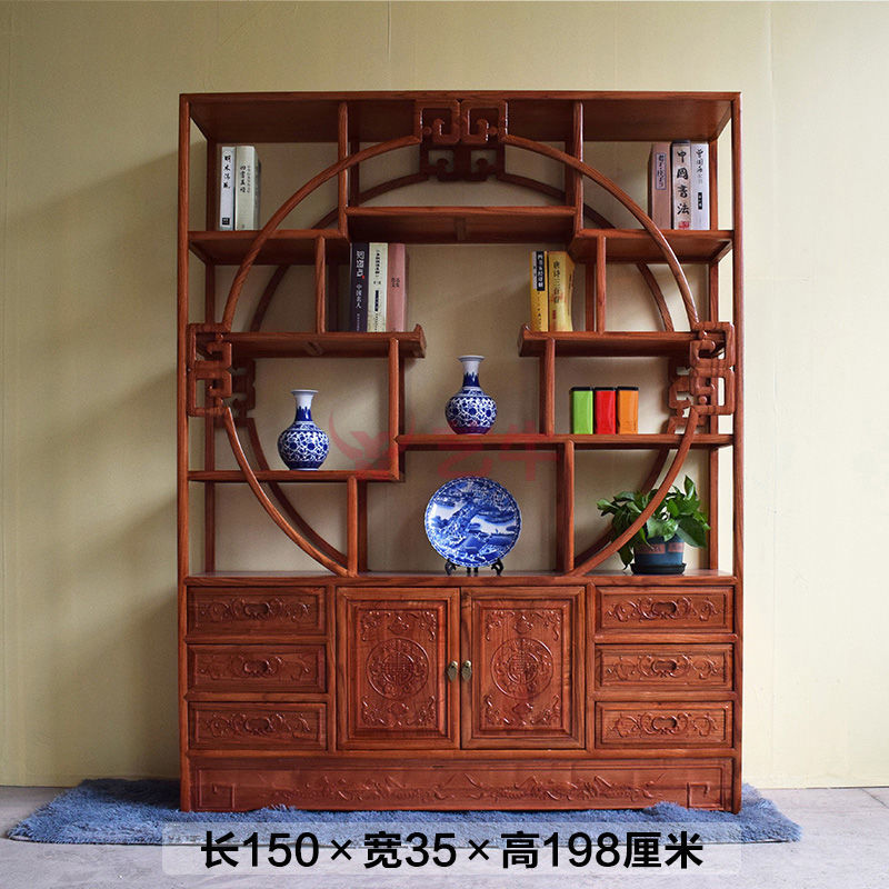 新中式实木博古架南榆木多宝阁陈列置物仿古典架子茶叶展示隔断柜