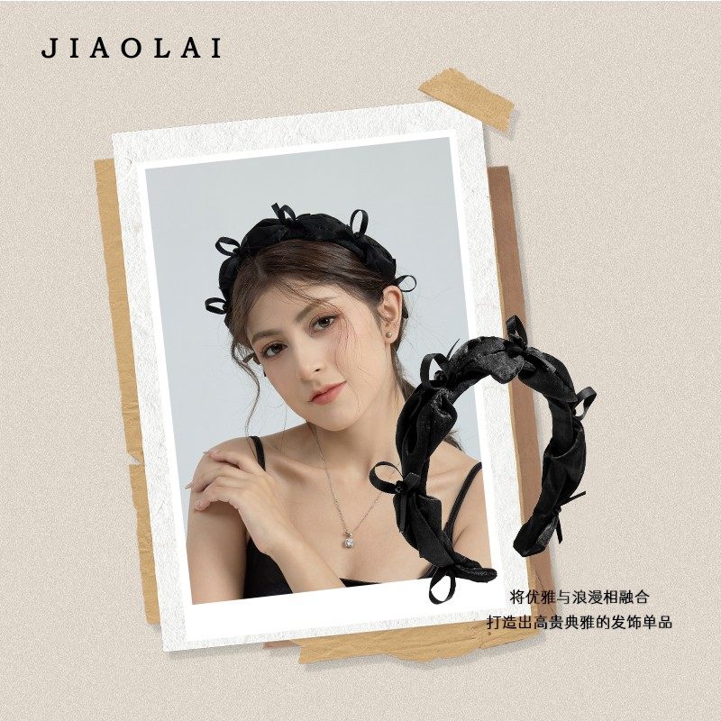 黑色高级感宽边褶皱蝴蝶结发箍时尚百搭高颅顶气质压碎发新款发饰