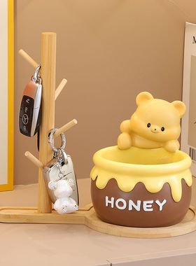 可爱黄油小熊入户门口钥匙收纳玄关摆件客厅家居鞋柜电视柜装饰品