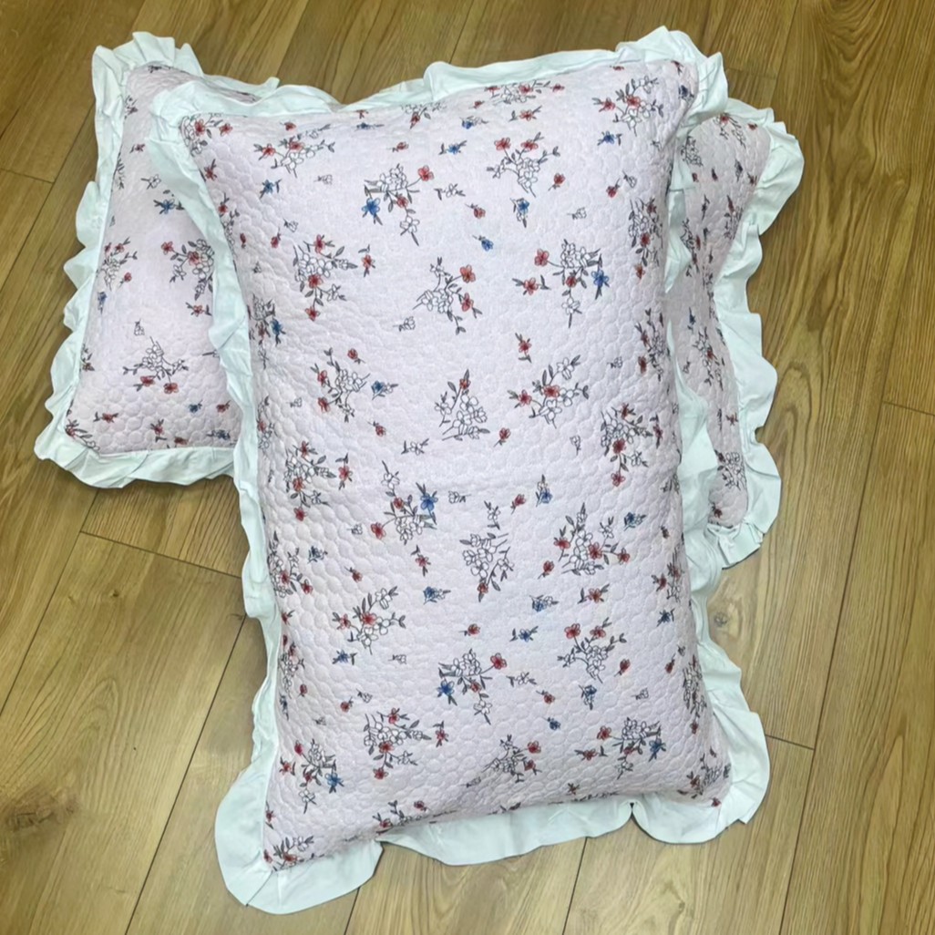 新韩国 莫代尔面料 枕套  一对  47cmx74cm 新品荷叶边绗缝夹棉