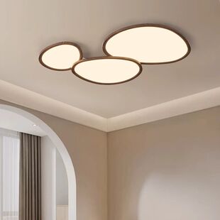 客厅吸顶灯中古风现代简约云朵鹅卵石卧室复古胡桃木主灯大厅灯具