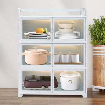 厨房置物架多层落地多功能储物柜子带门家用碗柜放碗碟锅具收纳柜