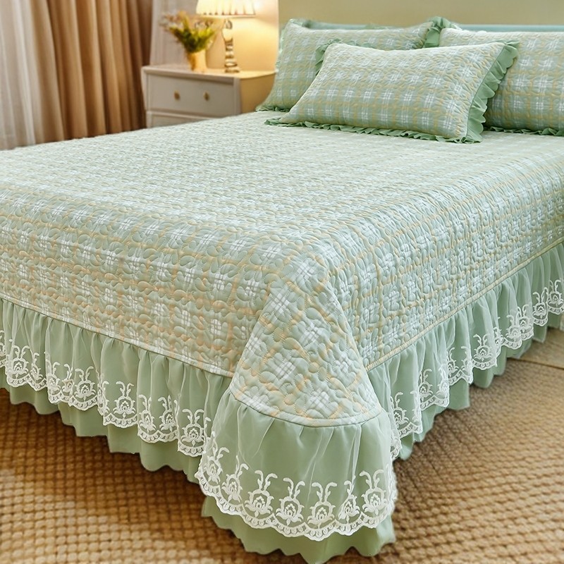 公主风夹棉床裙单件床盖三件套绗缝韩式床罩加厚防滑高档四季通用