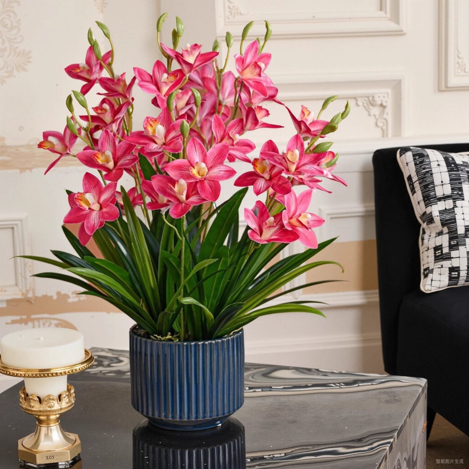 现代轻奢蕙兰仿真花盆栽套装客厅玄关蝴蝶兰假花摆件装饰花艺摆设