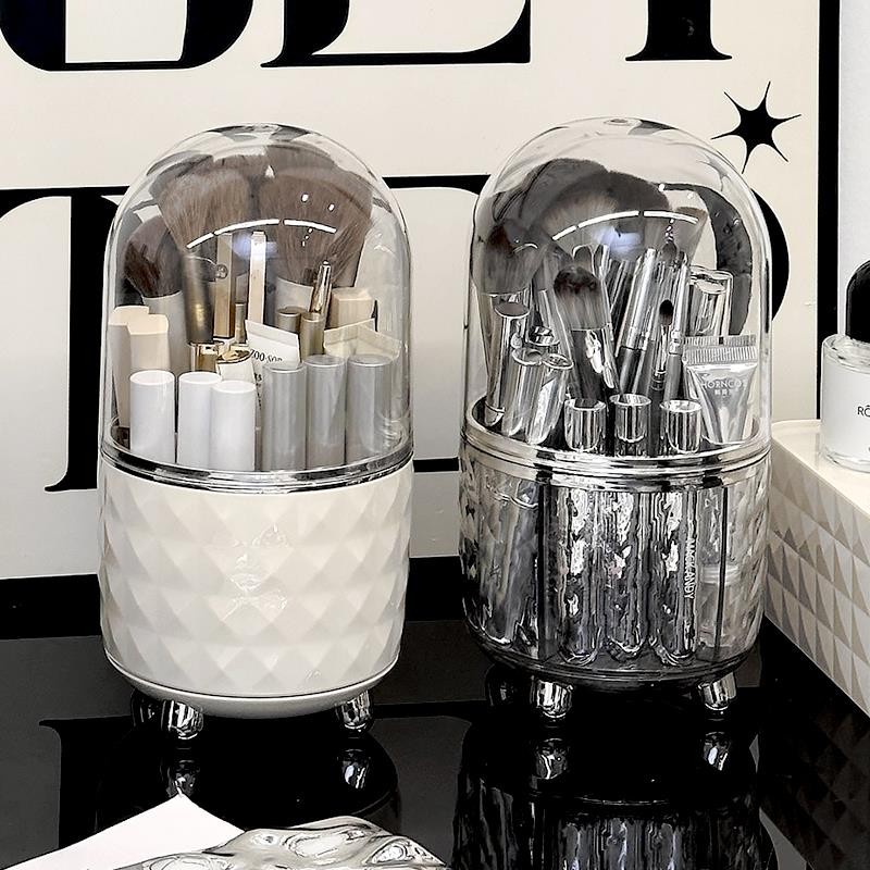 旋转化妆刷收纳筒防尘散粉大容量眉笔刷子口红粉底刷透明收纳盒子