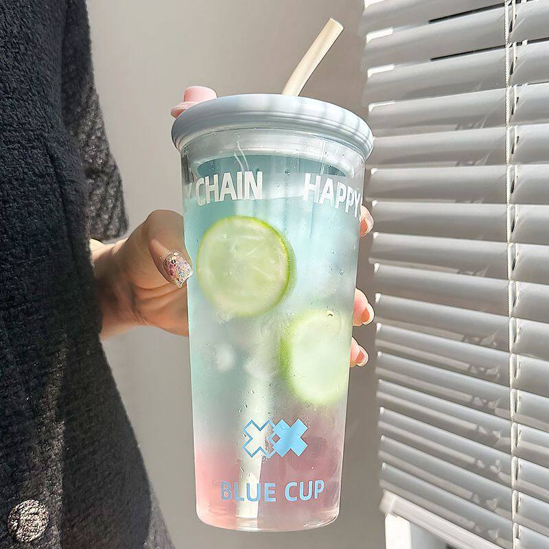 女生高颜值水杯夏季新款家用玻璃杯茶水分离泡茶杯大容量吸管杯子