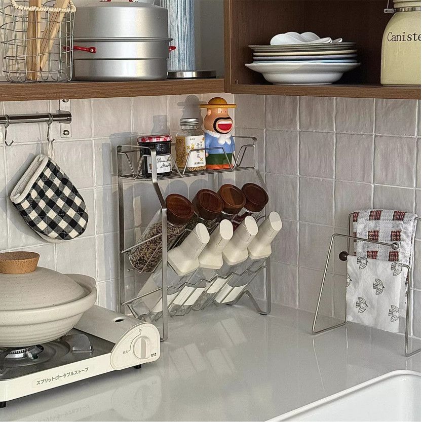 斜放式调料架不锈钢储物架多层厨房置物架收纳多功能架子调味调料