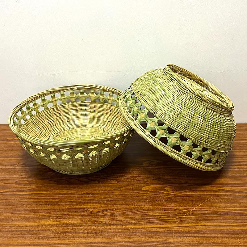手工编织竹篮子水果篮馍筐家用馒头收纳手工竹筐簸箕编织高脚底座