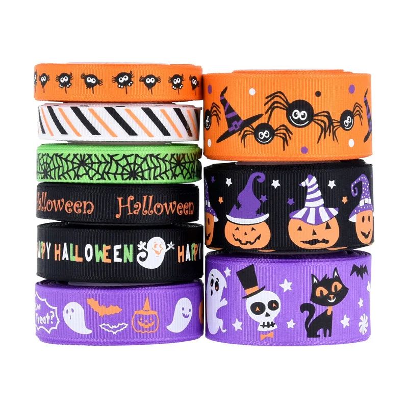 10Yards Halloween Satin Ribbon Pumpkin Ghost Bat Printed Rib