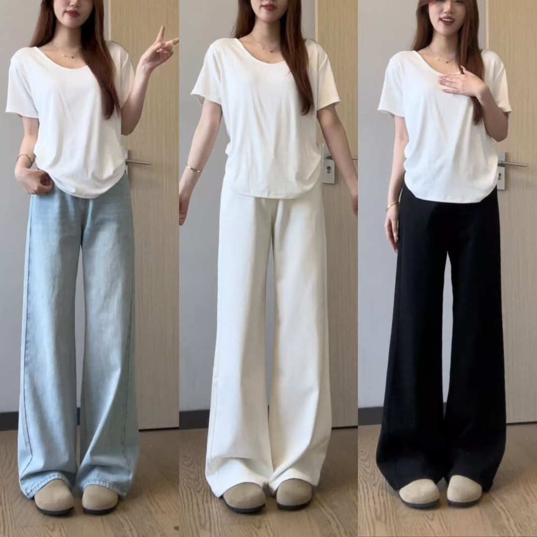 YZY【窄版小阔腿】高腰牛仔裤女夏日百搭宽松显瘦设计感加长拖地