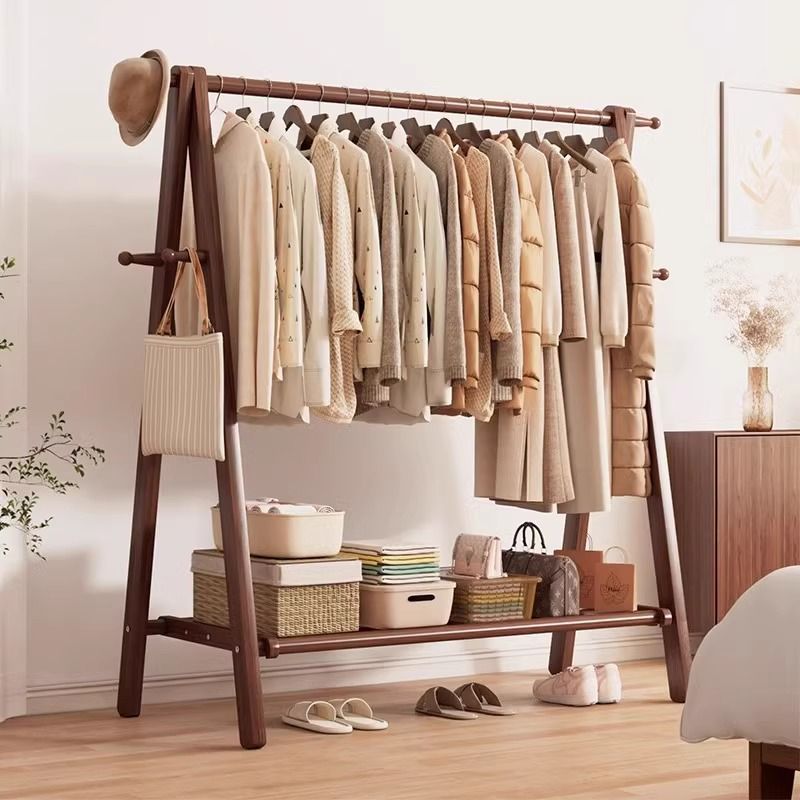 纯实木衣架落地实木挂衣架立式收纳落地卧室木质衣帽架衣架置物架